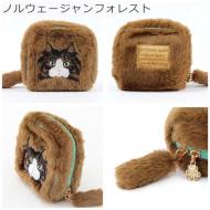 猫ポーチ 毛並み 香箱ポーチ ノルウェージャンフォレスト ネコ ブラウン 11×5×11