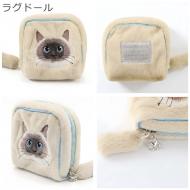 猫ポーチ 毛並み 香箱ポーチ ラグドール ホワイト 11×5×11