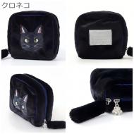 猫ポーチ 毛並み 香箱ポーチ クロネコ ブラック 11×5×11