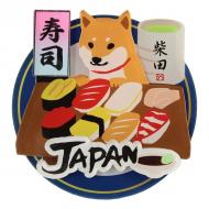 アクリルマグネット おすししばた 柴犬 お寿司 鮨 まぐろ ウニ 立体3層重ね 3D ネイビー 7cm×7cm