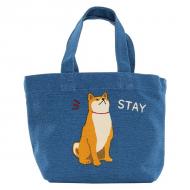 ミニトートバッグ 内ポケット付き スティしばた 柴犬 コットンキャンバス ネイビー 30×20cm