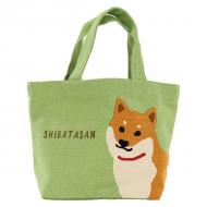 ミニトートバッグ 内ポケット付き しばいぬしばた 柴犬 サブバッグ ナチュラル グリーン 30×20cm
